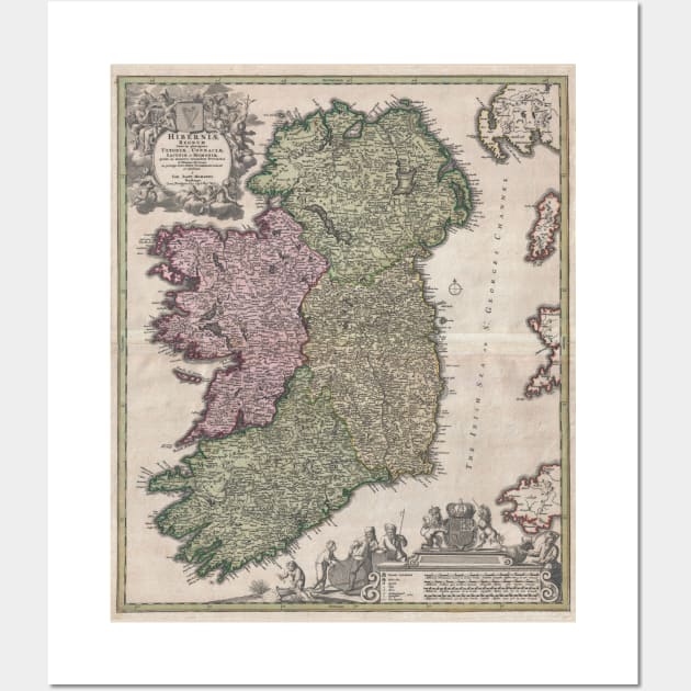 Vintage Map of Ireland (1716) Wall Art by Bravuramedia